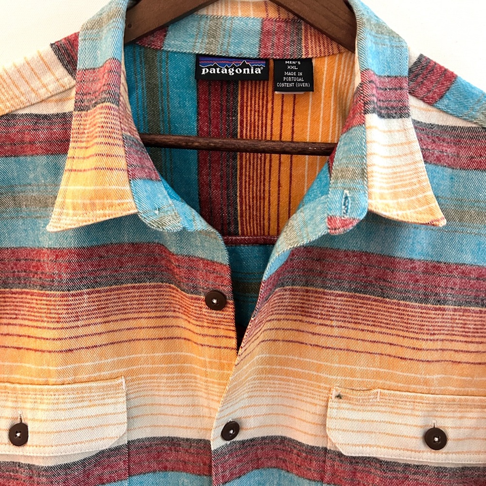 Patagonia Striped Organic Cotton Button Up Shirt XXL Portugal Heavyweight - Picture 2 of 11